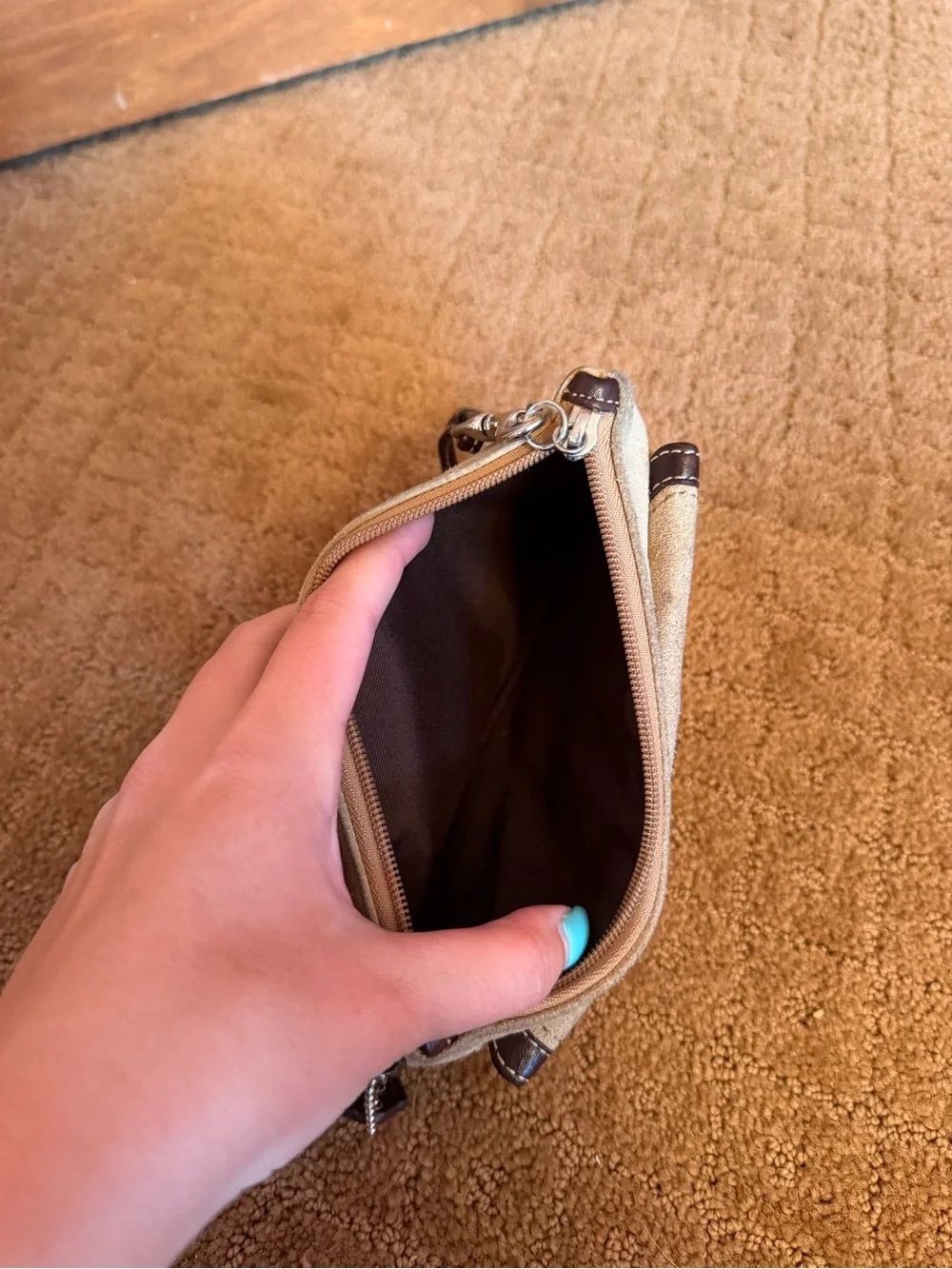 Coach Tan Suede With Black Trim Lock Wristlet Y2K READ*
